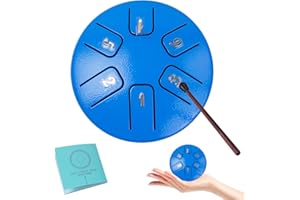 Eavnbaek Steel Tongue Drum 3.8 inch 6 Note Mini Handpan Drum Percussion Instrument, Steel Hand Drum Sound Healing Steel Drum Kit, for Camping Meditation Concert Yoga Zen (Dark Blue)
