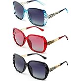 Frienda 3 Pieces Women Polarized Oversized Sunglasses Shiny Composite Frame Sunglasses Vintage Rhinestone Glasses