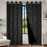 Baocicco Black Blackout Curtains 63 inch Long - Ombre Damask Patterned Window Drapes Thermal Insulted Curtains for Bedroom Living Room, 2 Panels 26Wx63L
