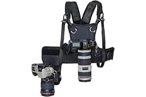 Nicama Dual Shoulder Camera Harness for 2 Cameras, Carrier Chest Vest with Mounting Hubs & Backup Safety Straps for DSLR Canon 6D 5D2 5D3 Nikon D800 D810 Sony A7S Sigma Olympus