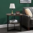 MODERION Large End Table with Storage Shelf Rustic Circular Sofa Side Table with Black Metal Legs Solid Wood Nightstand Telephone Table for Living Room Bedroom 25.2”D x 24”H Natural Brown CJZ1338NC