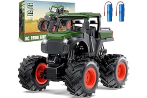 UARZT 1:16 Remote Control Tractor Toy, RC Monster Truck for boys age 4-7, RC Truck with 2×800mAh, LED Lights, Realistic Working Sounds, Green Toy Vehicle Birthday Gift for Kids Boys Girls 4-12 Year Old