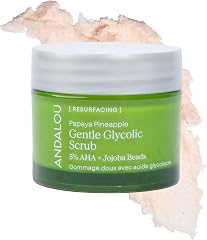 Andalou Naturals Resurfacing Gentle Glycolic Face Scrub (1.7 oz) | 5% AHA Dual-Action Exfoliating Scrub for Uneven Texture, C