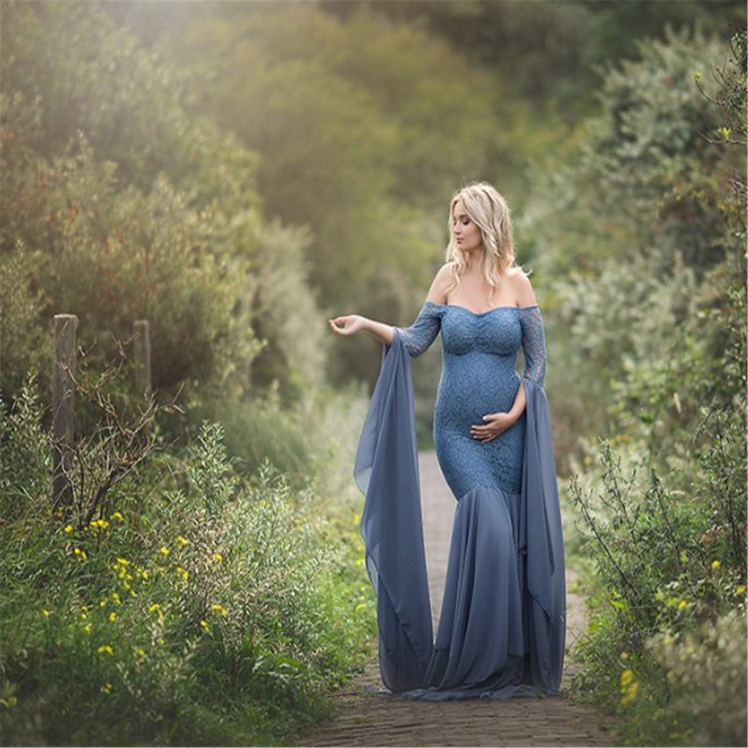 BABIFIS Fashion Maternity Dress For Photo Shoot Maternity Gown Long Sleeves Lace Stitching Fancy Women Maternity Photography Props