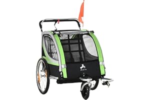 Aosom 2 Seat Bike Trailer for Kids 2-in-1 Double Baby Jogging Stroller with Handbrake, Rubber Wheels, 5 Point Harness, Waterp