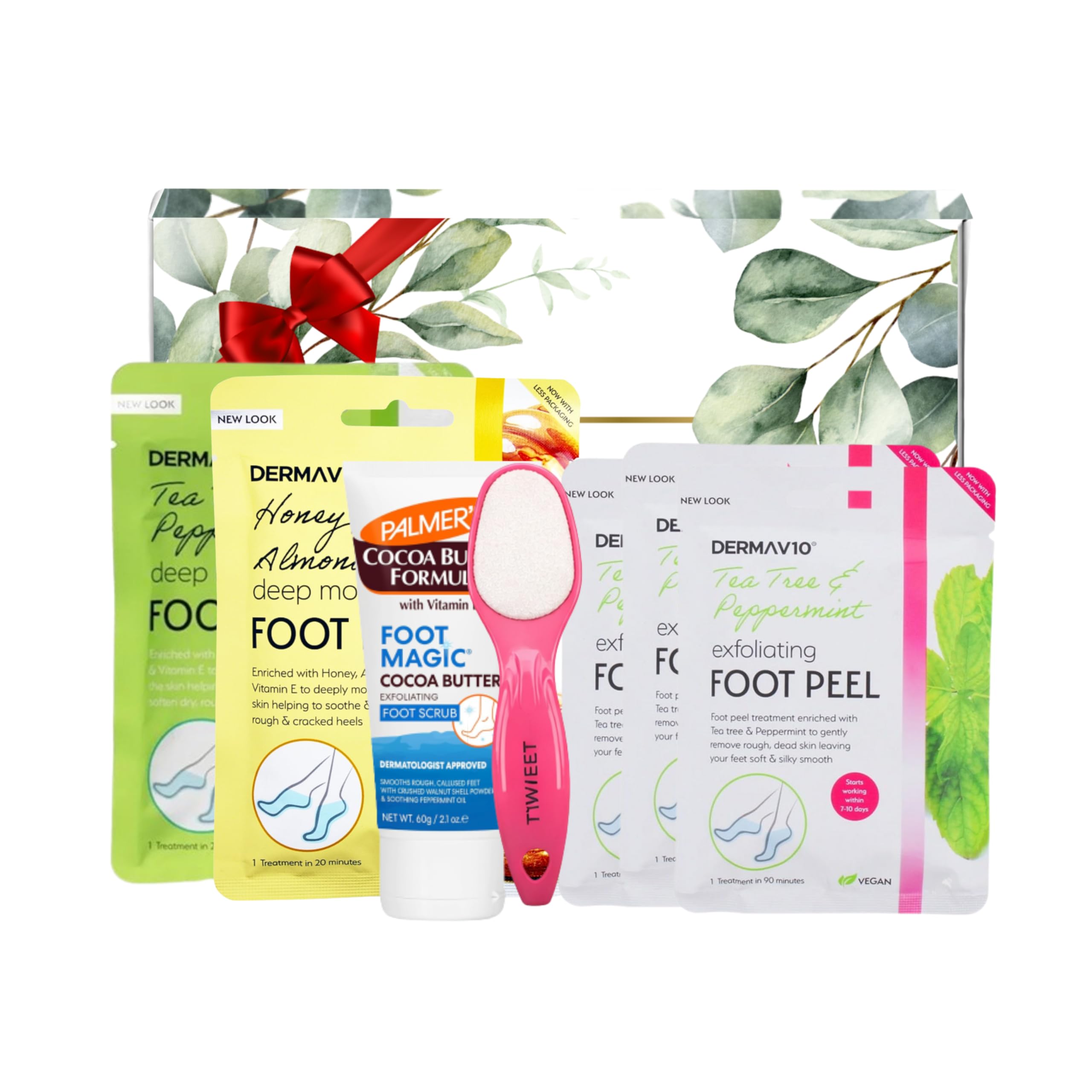 Deep Moisturizing Foot Mask Pack & Scrub with Foot File Bundle – Foot Peel, Foot Peel Mask, Foot Spa & Cocoa Butter – Gift Box Included