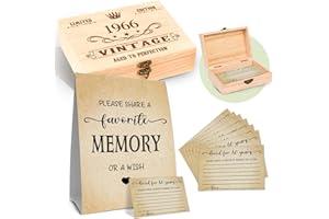 QUPT 60th Birthday Party Share a Memory Set, 1966 Birthday Gifts for Women Men, 1966 Wooden Share A Memory Box with Memory Sign and 50 Pcs Memory Cards, 1966 Birthday Gifts, 60th Birthday Party Decorations
