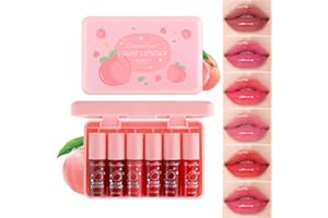 Sulily 6 Colors Lip Tint Stain Korean Lip Gloss,Mini Liquid Lipstick Moisturizing Lip Color,Multi-use Lip and Cheek Tint,Natural High Pigment, Long-Lasting, Vivid Color for Women,Peach