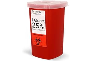 Oakridge Products Sharps Container for Home Use and Professional 1 Quart (1-Pack), Biohazard Needle and Syringe Disposal, Flip-up Lid with Integrated Needle Inwinder, CDC Certified