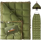 easedeco Down Camping Blanket - Lightweight Packable Warm Puffy Travel Quilt with Footbox, Waterproof Outdoor Blankets for Hiking, Travel, Hammock & Stadium Down Quilt, Olive, 1lb 1oz / 77''*52''