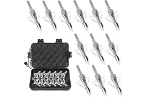 ROUDJER Hunting Crossbow Broadheads with Storage Box, 12 Pack 100 Grain Arrow Tip with 3 Stainless Steel Blades for Crossbow 
