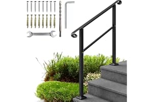 Metty Metal Handrails for Outdoor Steps Suitable for 1 to 5 Steps- Wrought Iron Stair Railing- Step Steady with 5 Feet Handrailing- Safe Indoor Home Banisters (Black-Curve, 3 Step)