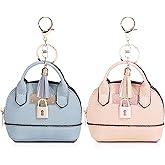 YJUBAOA 2 PCS Cute Mini Tote Bag Keychain for Women PU Leather Mini Backpack Purse Keychain Little Cosmetic Bag Key Lipstick Card Data Cable Organizer