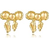 FILMOON Dainty Gold Bow Earrings for Teen Women Cute Gold plated Drop Studs Trendy Jewelry Gifts for Her