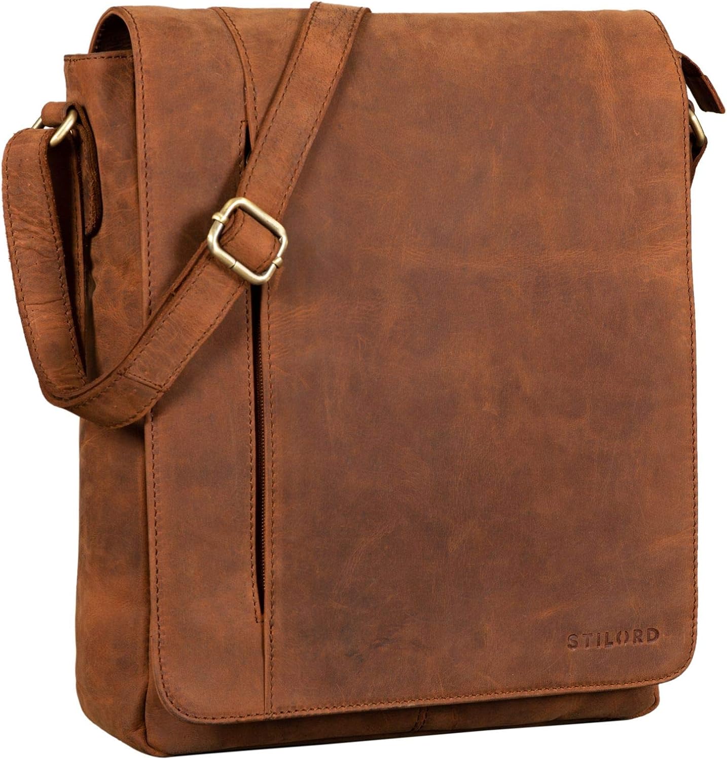 STILORD "Paul" Leather Shoulder Bag Men Vintage Messenger Bag for 13,3 inches MacBook Tablet Vertical Crossbody Bag for A4 Documents in Genuine Leather Colour:tan