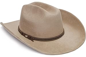 YOUBADU Faux Suede Felt Western Cowboy Hat for Women or Men, Wide Brim, Rivet Strap