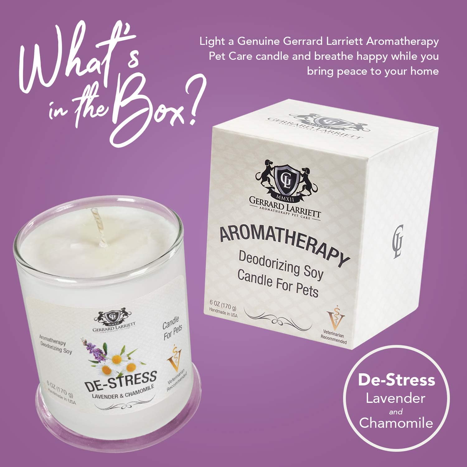 Lavender & Chamomile Aromatherapy Deodorizing Soy Candle for Pets, Pet Odor Eliminator & Animal Lover Gift - 6 OZ (170 g): Home & Kitchen