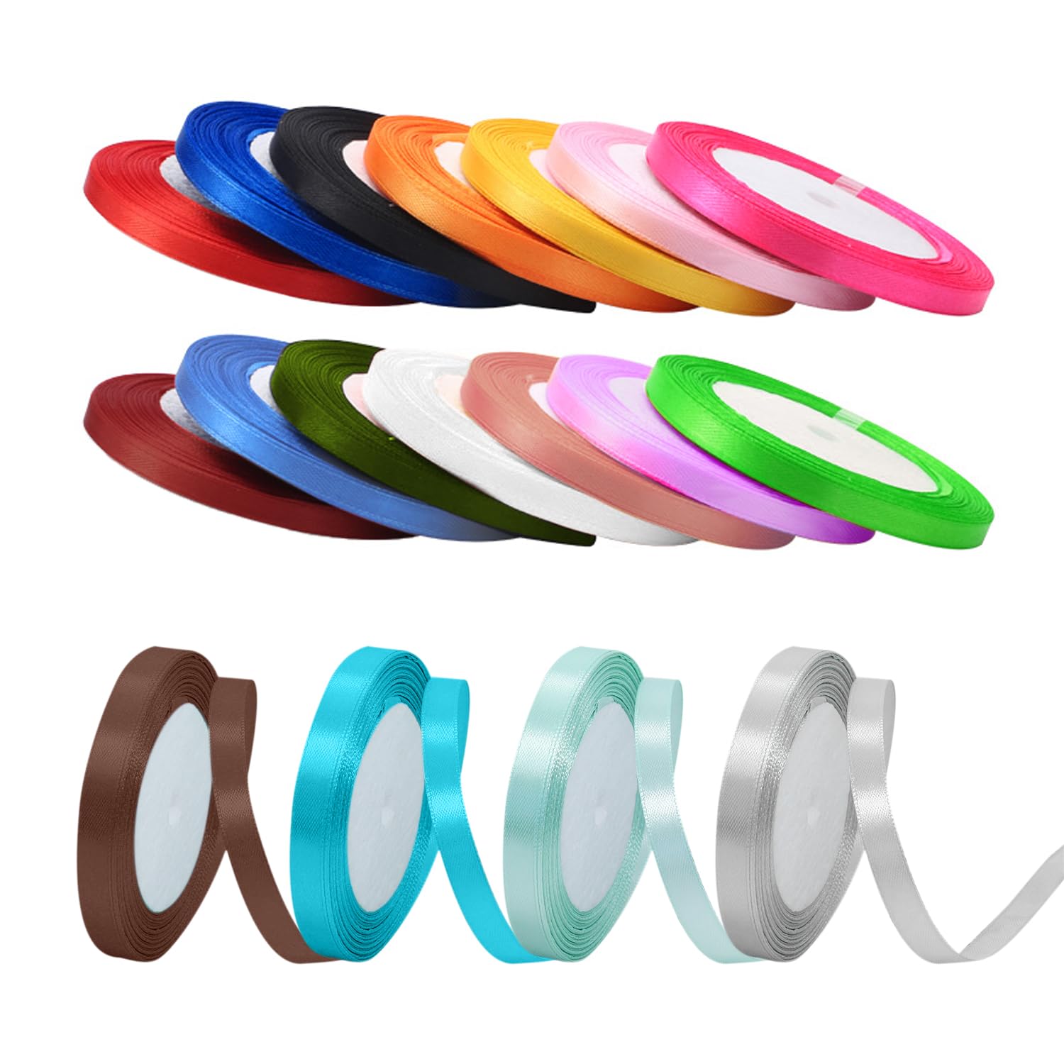 18 Rolls of Satin Ribbon, Color Craft Gift Ribbon, Decorative Gift Ribbon, Bow Ribbon, Gift Wrapping Accessories, for Gift Wrapping, Wedding Decoration, Cake Decoration(22m*10mm)