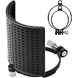 Microphone Pop Filter, Moukey Mic Pop Filter for BLUE YETI, AT2020, AT2050- MPFUBK1 with Upgraded Three-Layer Filter Foam, Me