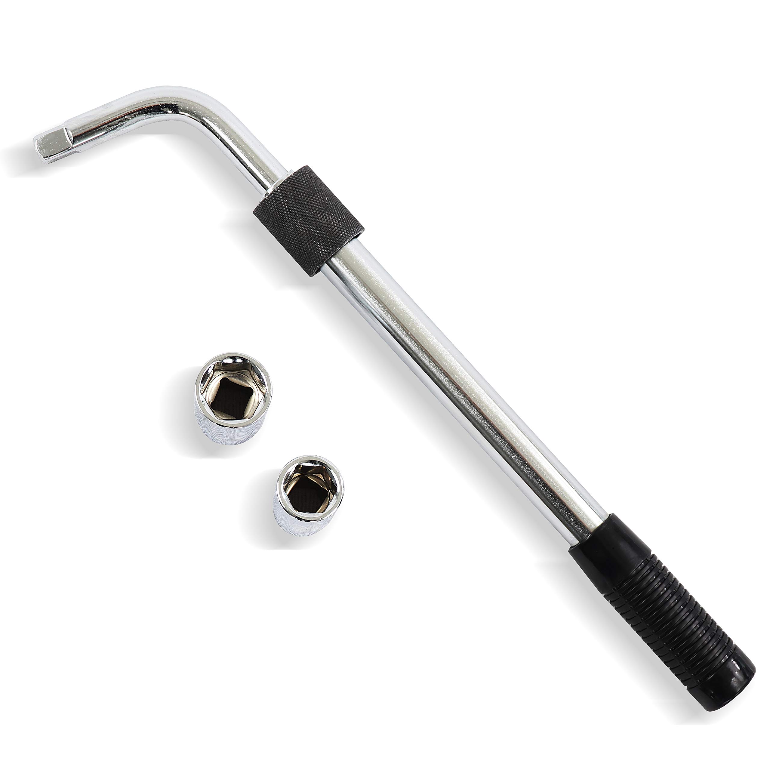 S&R 3-Piece Telescopic Wheel Nut Wrench Set - 1/2" Extendable 385-505mm with Double-Sided Sockets 17mm/19mm & 21mm/23mm - Chrome-Plated, Durable, Includes Wheel Trim Removal Lever