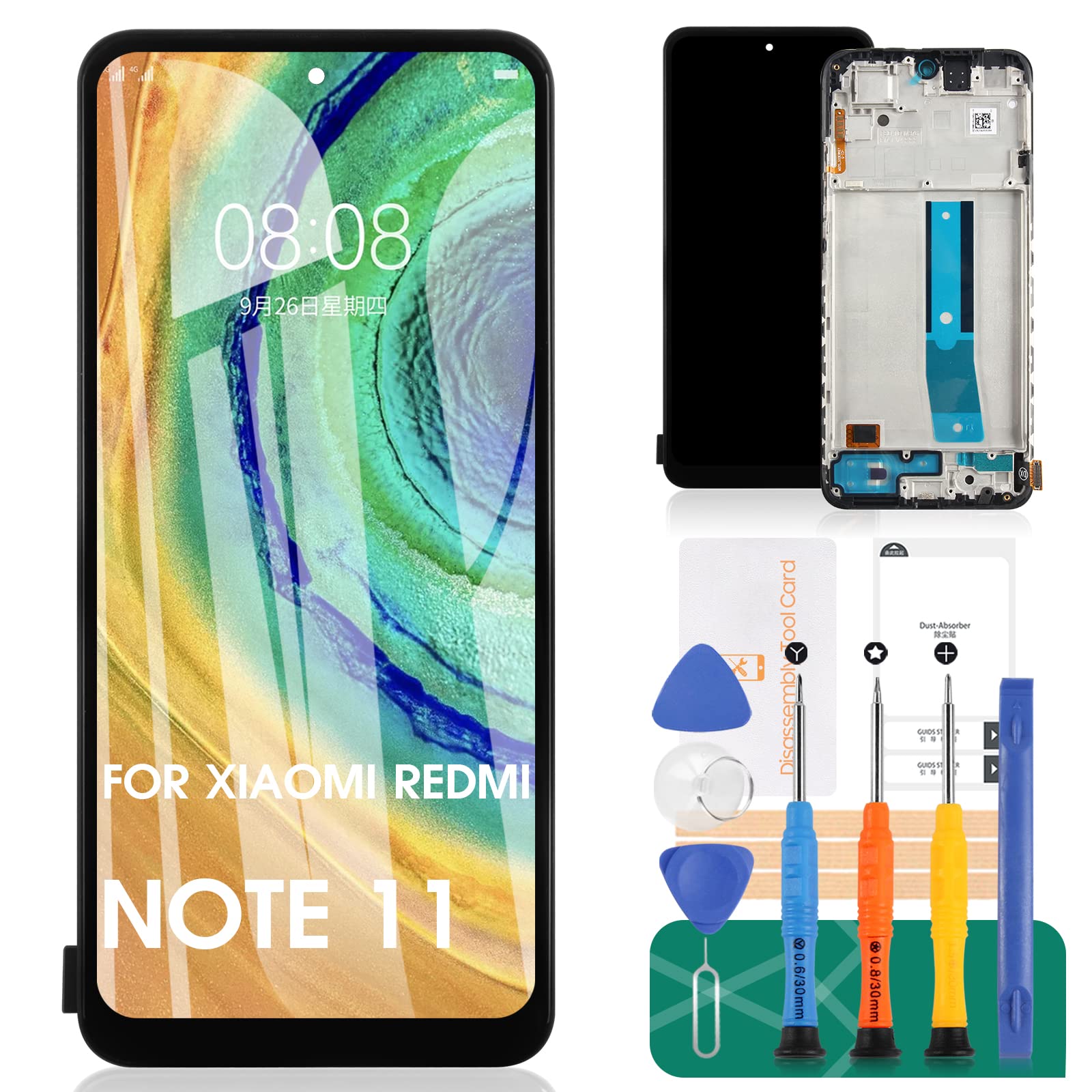 For Xiaomi Redmi Note 11 Screen Replacement For Xiaomi Redmi Note 11 LCD Display For Xiaomi Redmi Note 11 Digitizer Assembly Touch Screen Repair Kits(With Frame,Black)