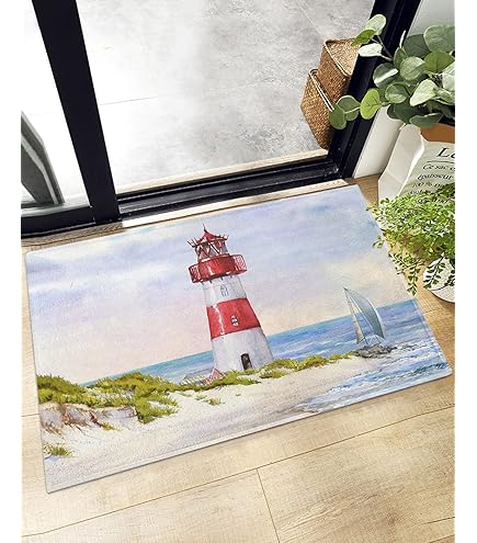 Amazon.com: DSMEUE Ocean Lighthouse Bath Mat Coastal Nautical