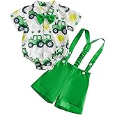 RSRZRCJ Infant Baby Boy Outfits Dress Clothes Bowtie Tractor Romper Shirts Suspender Shorts Overalls Set Summer Suit