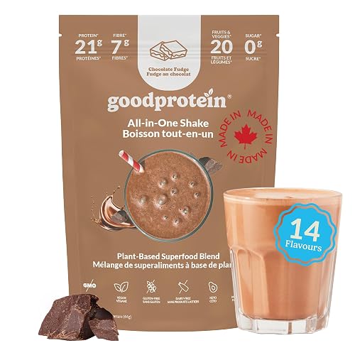 Good Protein All-in-One Shake, Plant-Based Protein Powder, Chocolate Fudge | 21g Protein, 7g Fibres, 0g Sugar, Vegan, Dairy Free, Gluten Free, 20 fruits and veggies, 25+ Essential Nutrients, Non-GMO.