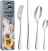BEWOS 16 Piece Matt Silver Stainless Steel Flatware Set Service for 4