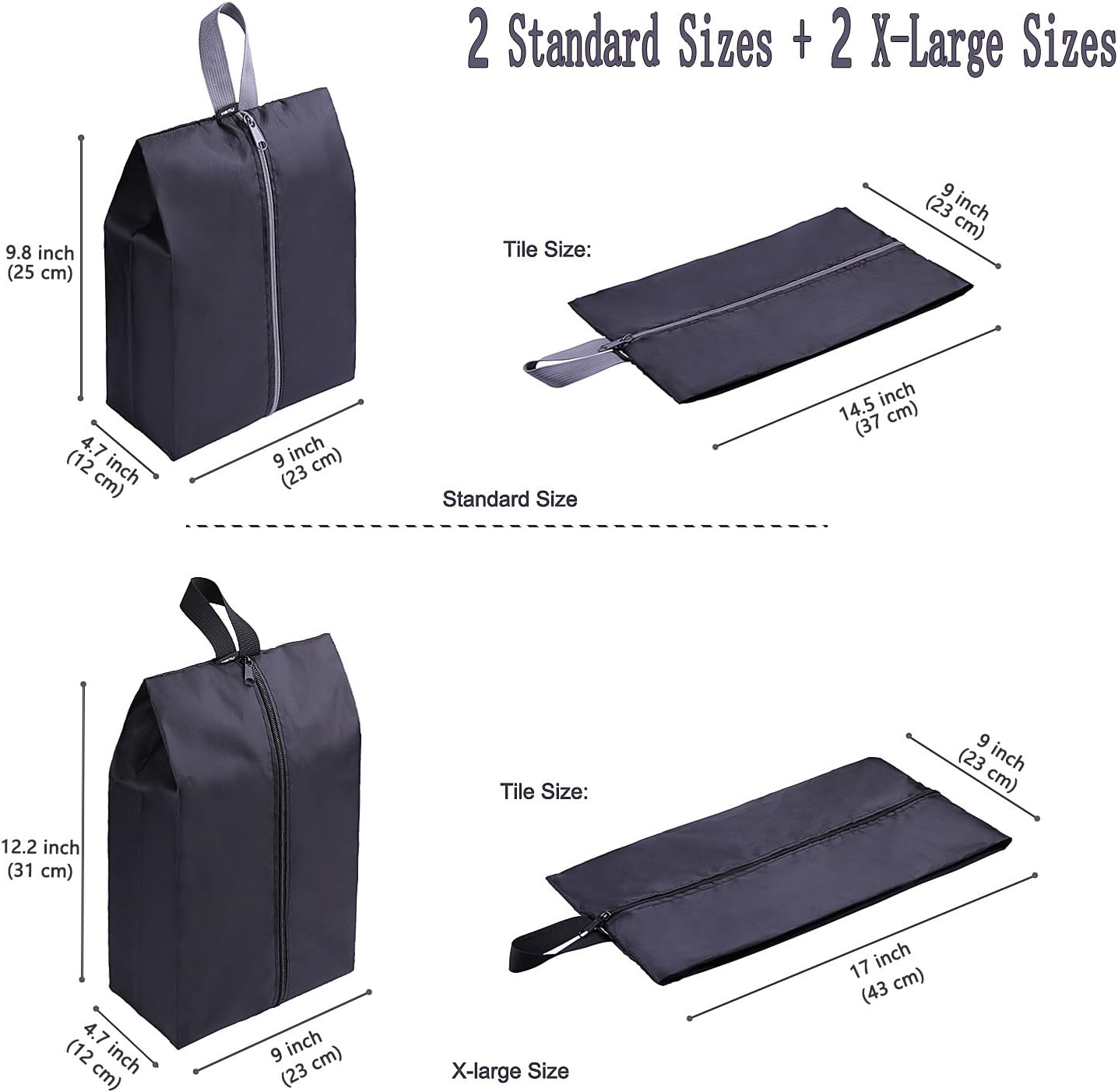 YAMIU Travel Shoe Bags Set of 4 Waterproof Nylon with Zipper for Men & Women, Black: Sports & Outdoors