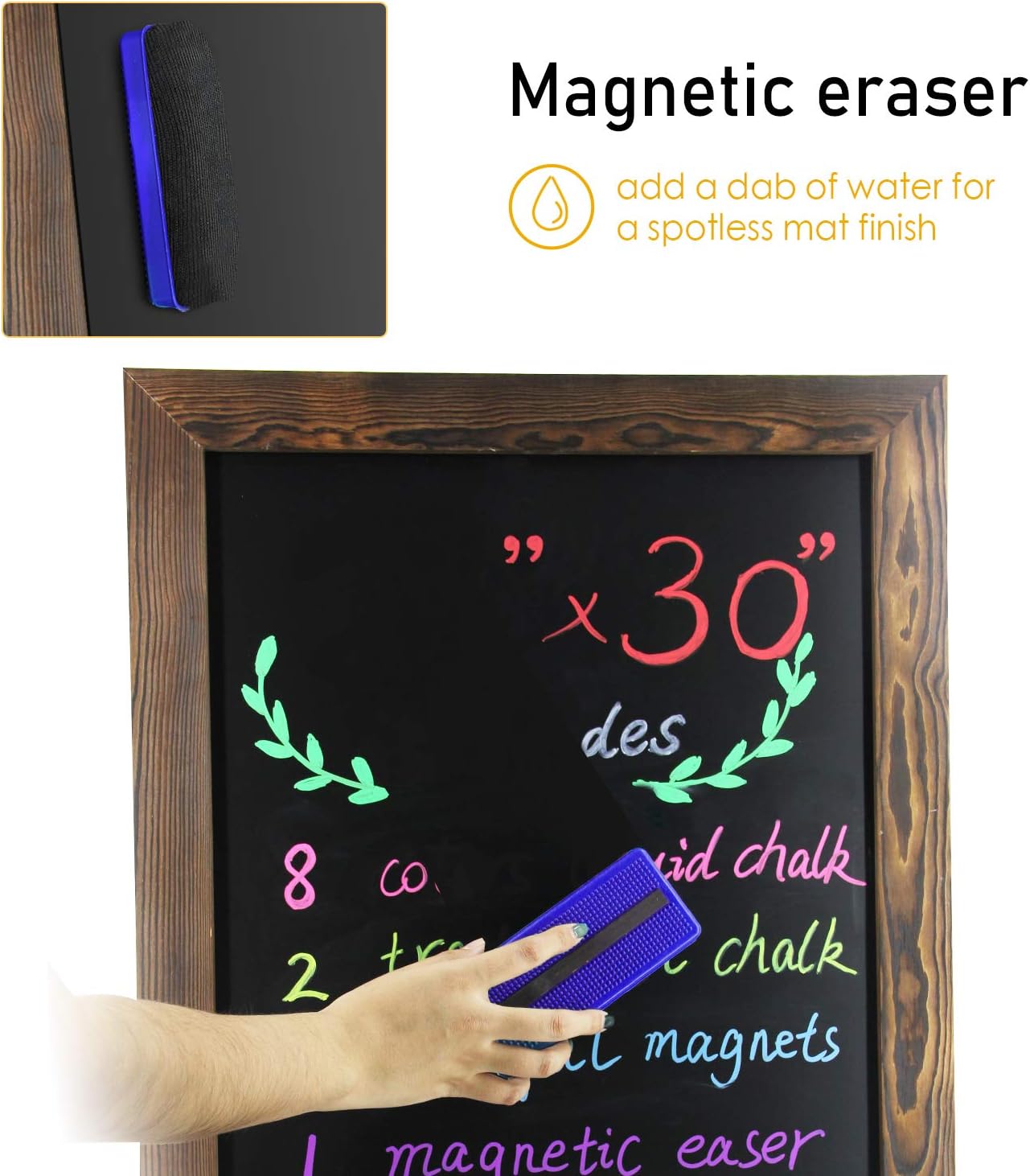 CRCHOM Magnetic Blackboard 20x30 inches Luxury Wooden Framed Chalk Board Sign with Liquid Chalk Markers Eraser Outdoor Display Memu Board for Wedding, Kitchen, Cafe, Restaurants : Office Products