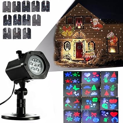 LED Projektionslampe mit 12 Motiven,Gartenleuchte LED Wasserdicht für Innen und Außenbereich Wasserdicht IP65 Gartenleuchte P