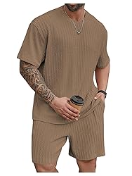 RoseSeek Men's 2 Piece Outfits Textured Drop