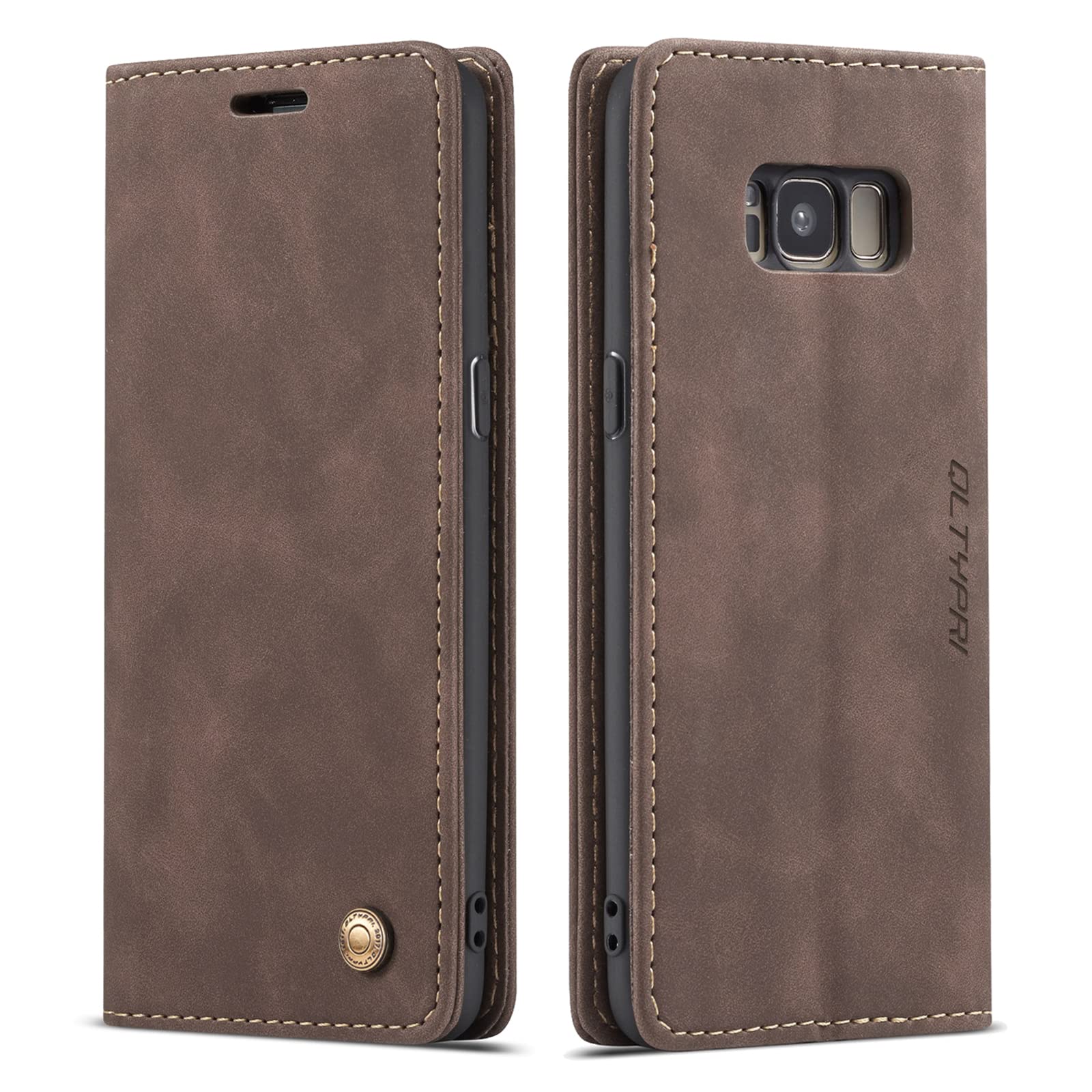 QLTYPRI Case for Samsung Galaxy S8, Vintage PU Leather Wallet Case Card Slot Kickstand Magnetic Closure Shockproof Flip Folio Case Cover for Samsung Galaxy S8 - Coffee Brown