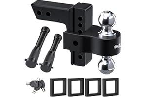 ONSSKI Adjustable Trailer Truck Drop Hitch - Fits 2 Inch Receiver Only, 6 Inch Drop Dual Ball Mount 2" and 2-5/16" Up to 12,500 LBS GTW, Heavy Duty Aluminum Towing Hitch with 2 Hitch Locks & 4 Silencer Pads