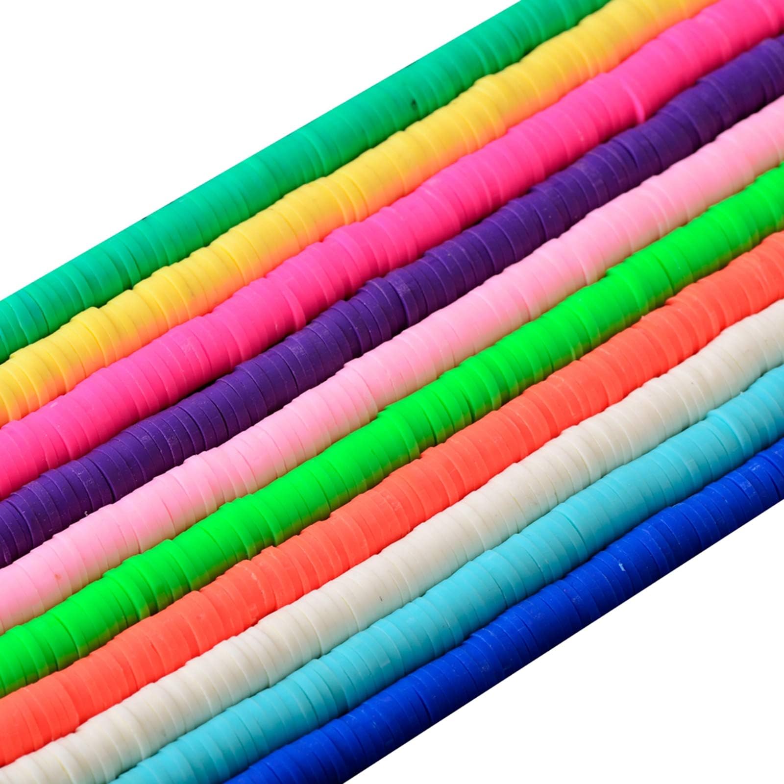 CmidyClay Beads 10strands 6mm Vinyl Heishi Chip Disk Flat Round Loose Handmade Polymer Fimo Spacer Bead About 3200pcs Mutilcolor DIY for Jewelry Making Necklace Bracelet Finding (6mm, 10 Color Mixed)