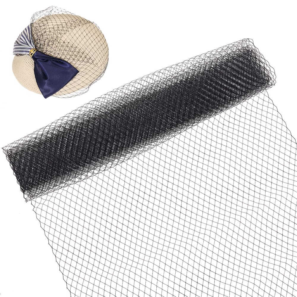 BENECREAT 2m Birdcage Veil Netting Fabric, 43cm Wide Organza Tulle Fabric Net Mesh Black Russian Netting Hat Veil Millinery for Wedding, Sewing, Dress Decoration