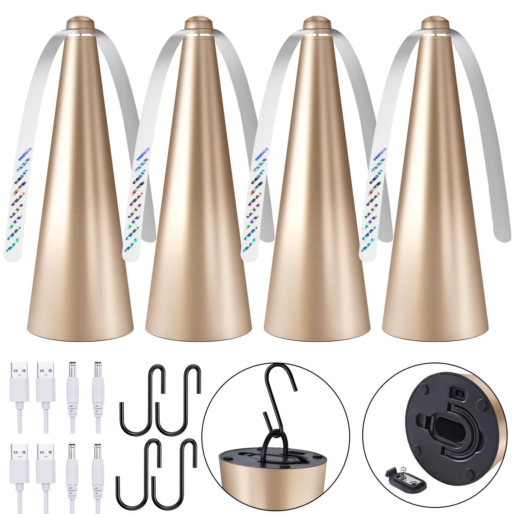 Photo 1 of Glovv Fly Fans for Tables, Bug Food Fan Outdoor Indoor Keep Flies Away, 4 Pack Portable Batteries Powered Picnic Table Top Spinner with Metal Hanger, Fly Repellent for Restaurant, Camping (Golden)