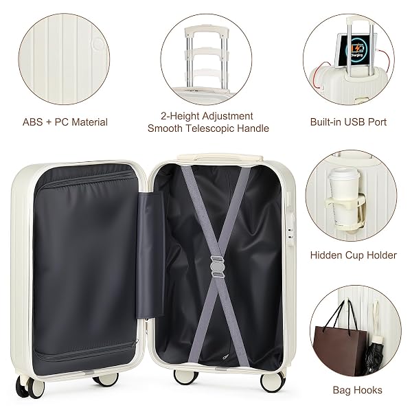 YORIGE LUGGAGE SETS FOR WOMEN MEN 4 PIECE – CARRY ON HARDSIDE SUITCASE 20INCH WITH USB PORT, 360° SPINNER WHEELS, DUFFEL BAG, CUP HOLDER, LIGHTWEIGHT LUGGAGE SET FOR TRAVEL VACATION