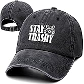 Stay Trashy Funny Retro Washed Cotton Baseball Cap, Adjustable Lightweight and Breathable Unisex Sun Hat Outdoor Accessories, for Raccoon Lover Men Grandpa Dad Husband, Birthday Black
