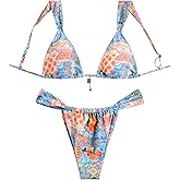 ZAFUL Bikini Sets for Women Triangle Bow Decor Ruffle Straps Lace up Swimsuit 2 Pieces High Cut Bathing Suits