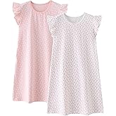 BANGSAUR Girls' Dress Set Cotton Sleepshirts, Heart Print Princess Daily Dress, 2-Pack Casual Dress Girl 3-12 Years