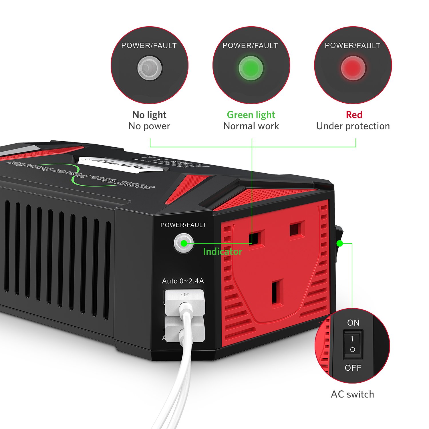 BESTEK 300W Pure Sine Wave Power Inverter DC 12V to AC 230V 240V with 4