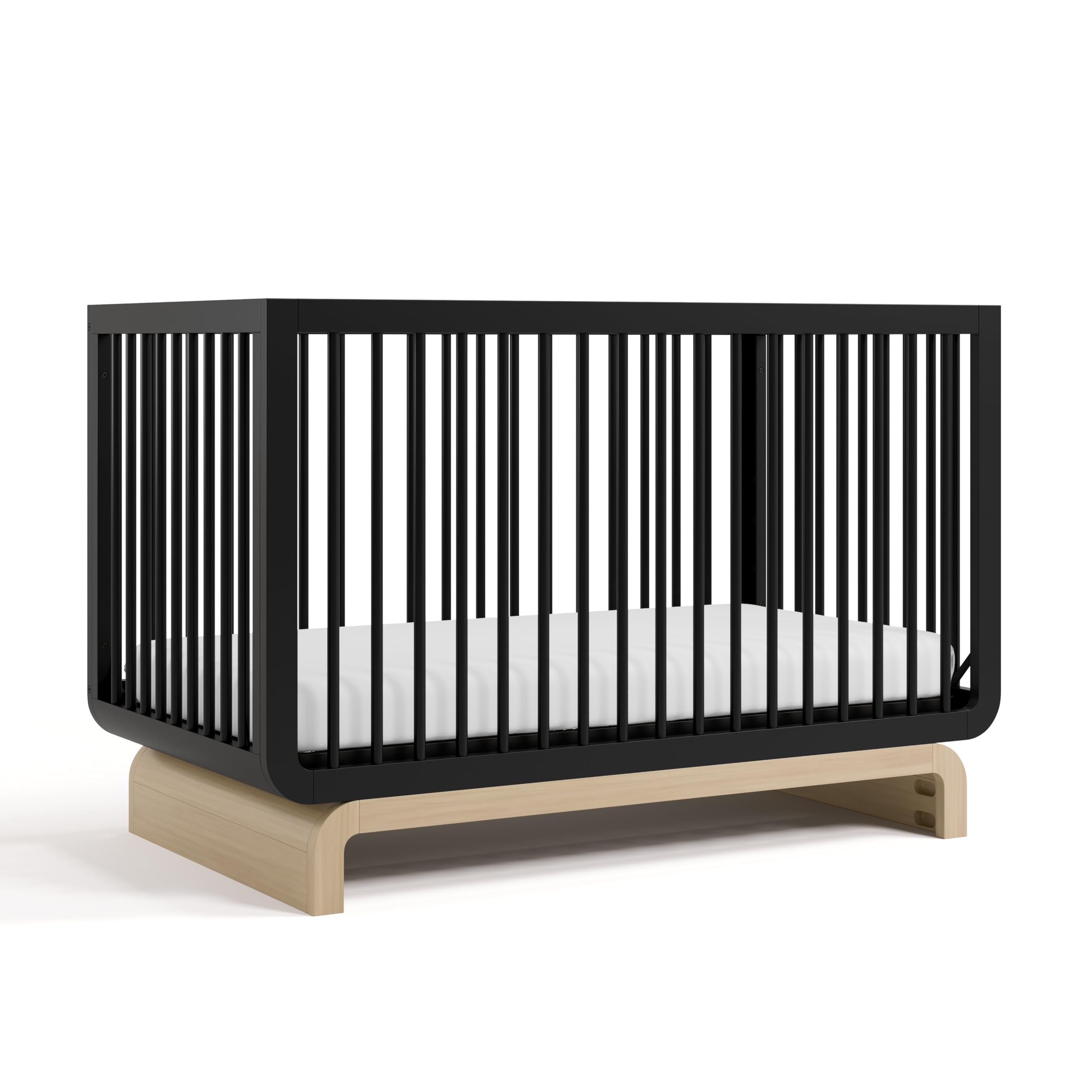 Photo 1 of Storkcraft Santorini Deluxe 5-in-1 Convertible Crib with Bonus Toddler Guardrail (Black with Driftwood) – GREENGUARD Gold Certified, Toddler Guardrail Included in Box, Fits Standard Crib Mattress