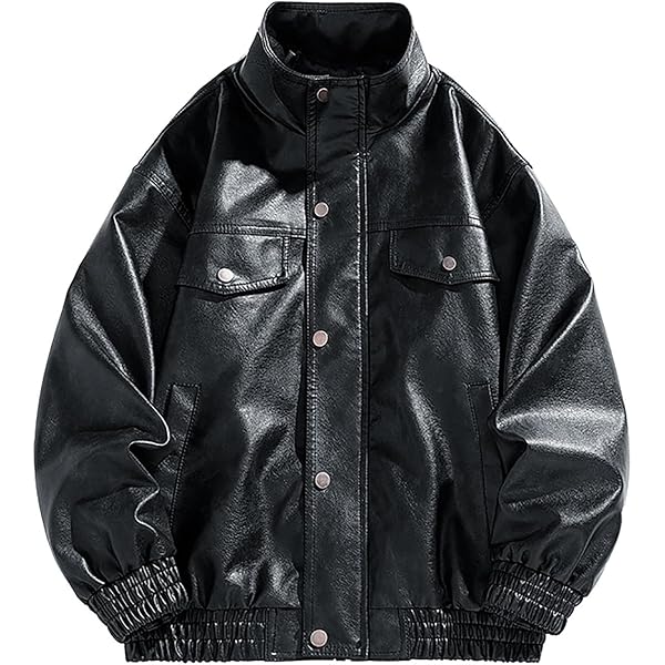 Mens Faux Leather Bomber Jacket 90s Vintage Biker Jackets 2024