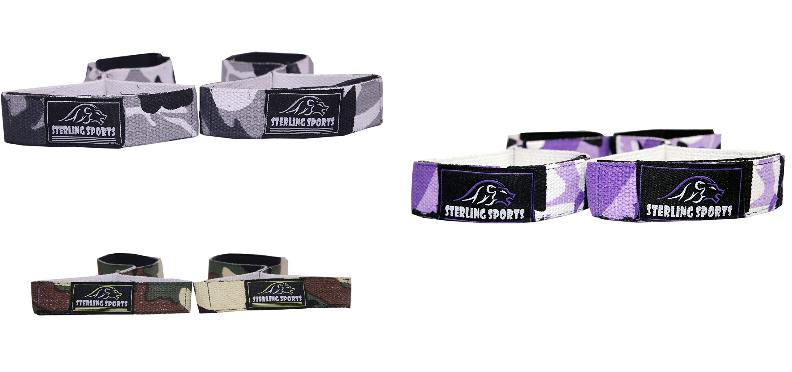 Sterling Sports® Figure 8 Straps Padded Cuff Weight lifting Gym Bar Strength Training Wrist Wraps (Set of 3 Cameo Grey Purple and Green)