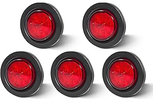 Oyviny 5PCS 2 Inch Round Red LED Side Marker Lights, Flush Mount Waterproof 2" Clearance Lights for 12V Semi Truck Trailer Tractor RV Camper Vans Motorcycles