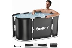 GRENTY Foldable Portable Ice Bath Tub for Athletes, XXL 130 GAL Ultra Large Cold Plunge Tub with Floating Thermometer, Recovery and Therapy Cold Hot Baths Tub at Home Garden Yard Outdoor Gym
