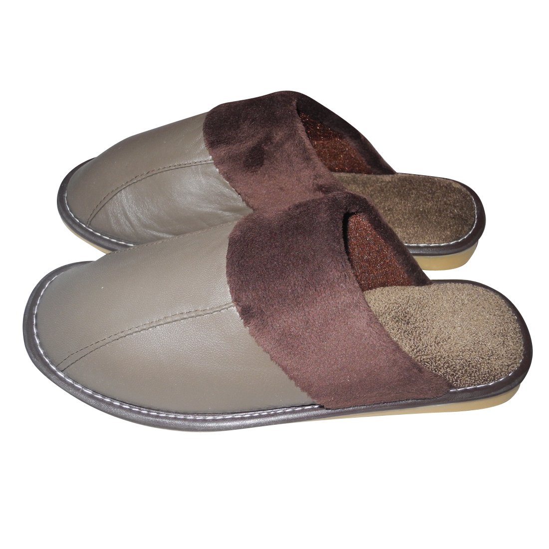 Mens Open Back Lounge / House Slippers with Leather Toe and Rubber Sole Light