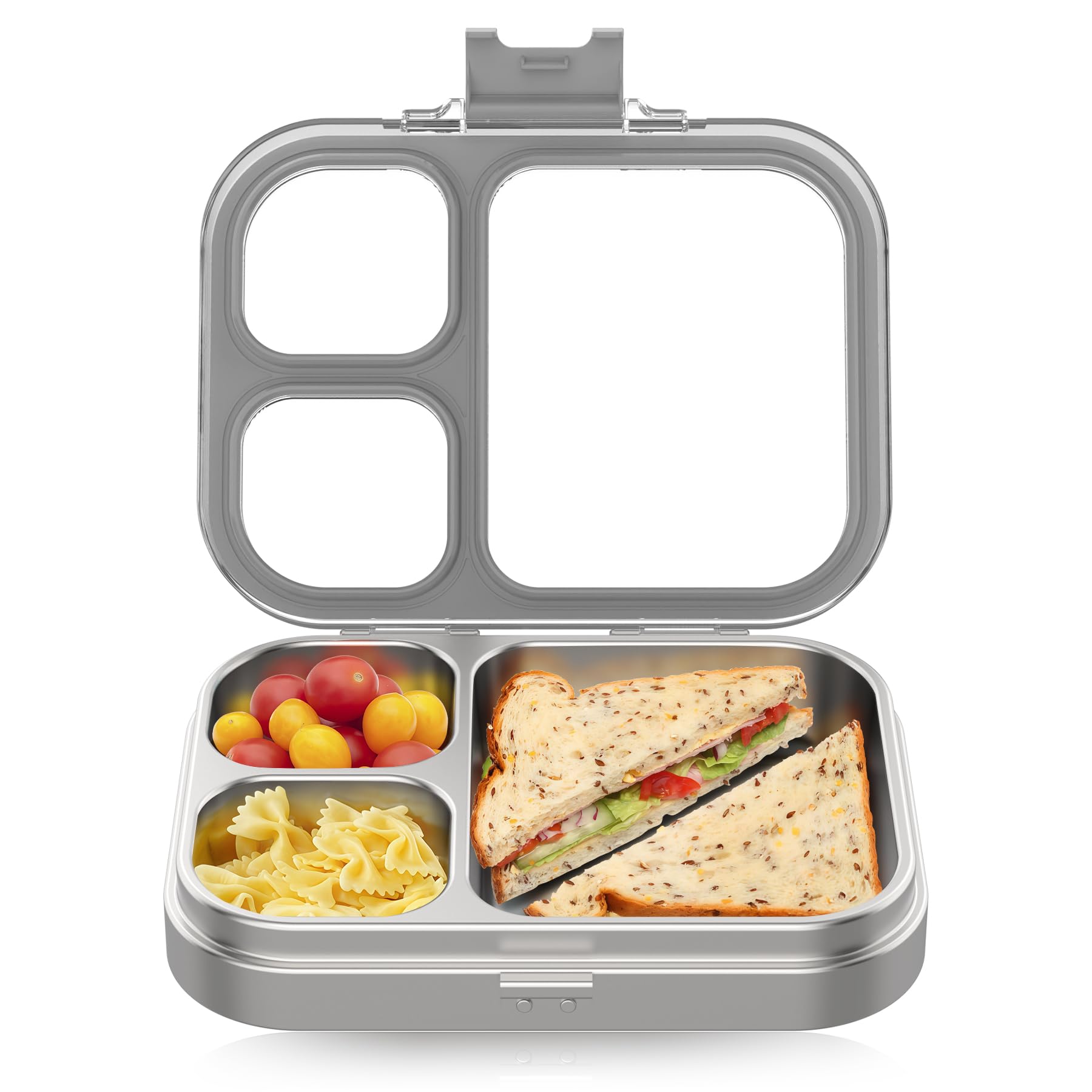 Photo 1 of (PARTIAL SET) HOMEKOL Stainless Steel Lunch Box, 3 Compartments Metal Bento Box for Kids Adults, Leak-Proof Lunch Box for School Office, Dishwasher Safe, BPA-Free, Tritan Lid, Grey